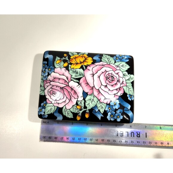 Vintage Porcelain Trinket Box Divided Playing Card Cabbage Rose Japan - Picture 6 of 7